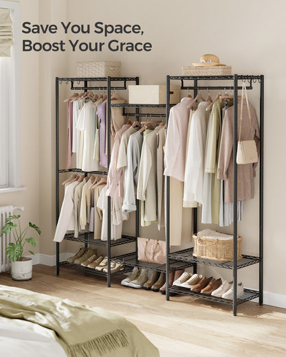 Clothes Rack, Metal Wardrobe with Shelves, Ink Black - image 4