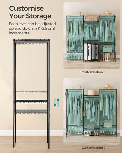 Clothes Rack, Metal Wardrobe with Shelves, Ink Black - image 6