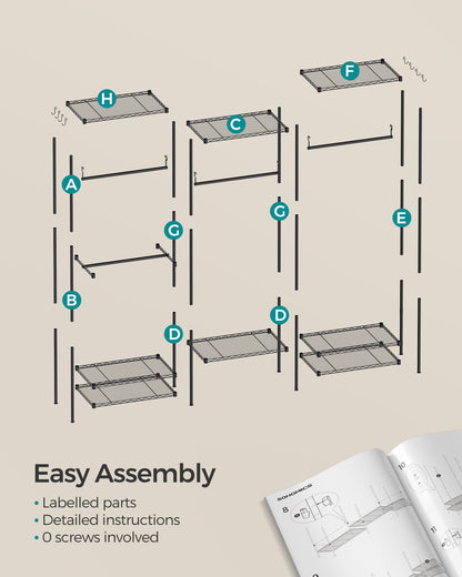Clothes Rack, Metal Wardrobe with Shelves, Ink Black - image 9