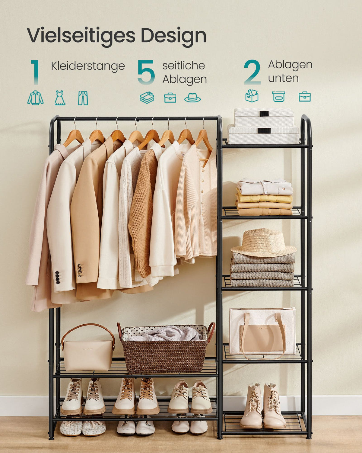 Clothes Rack Open Wardrobe 29 x 112 x 158.4 cm Metal Ink Black