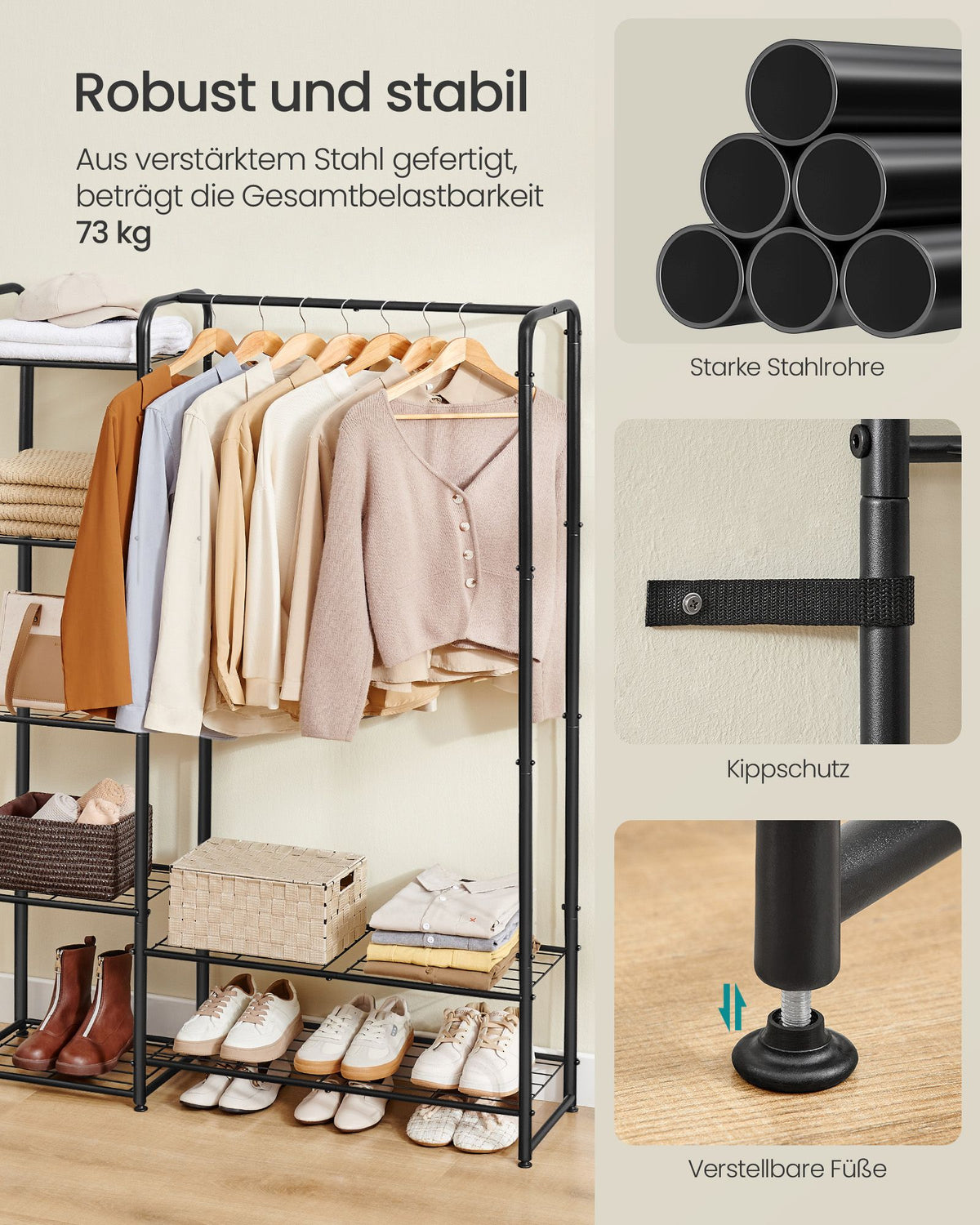 Clothes Rack Open Wardrobe 29 x 112 x 158.4 cm Metal Ink Black