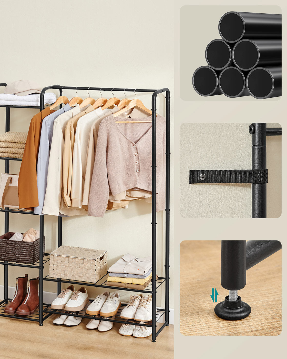 Clothes Rack Open Wardrobe 29 x 112 x 158.4 cm Metal Ink Black - image 4