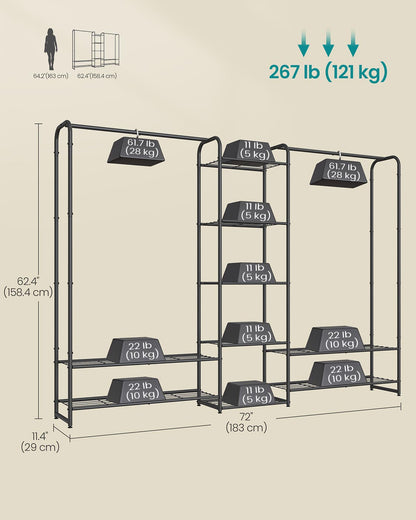 Clothes Hanger Open Wardrobe with Storage Shelves Matt Black - image 5