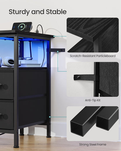 Side Table with LED Light, Narrow End Table with 2 Drawers, Nightstand with Charging Station, Living Room - image 6