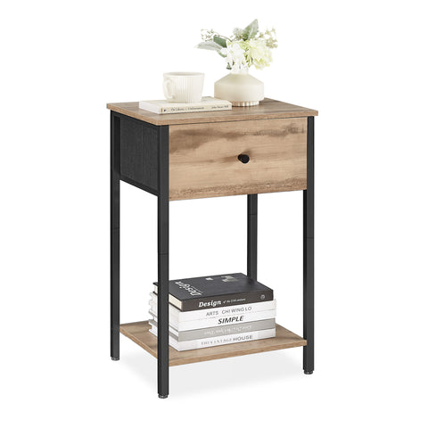 Nightstand, Side Table with Fabric Drawer, 24-Inch Tall End Table with Storage Shelf