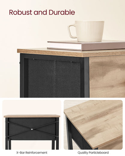 Nightstand, Side Table with Fabric Drawer, 24-Inch Tall End Table with Storage Shelf
