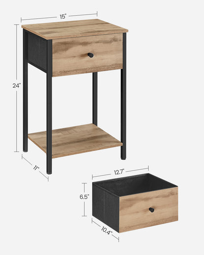 Nightstand, Side Table with Fabric Drawer, 24-Inch Tall End Table with Storage Shelf