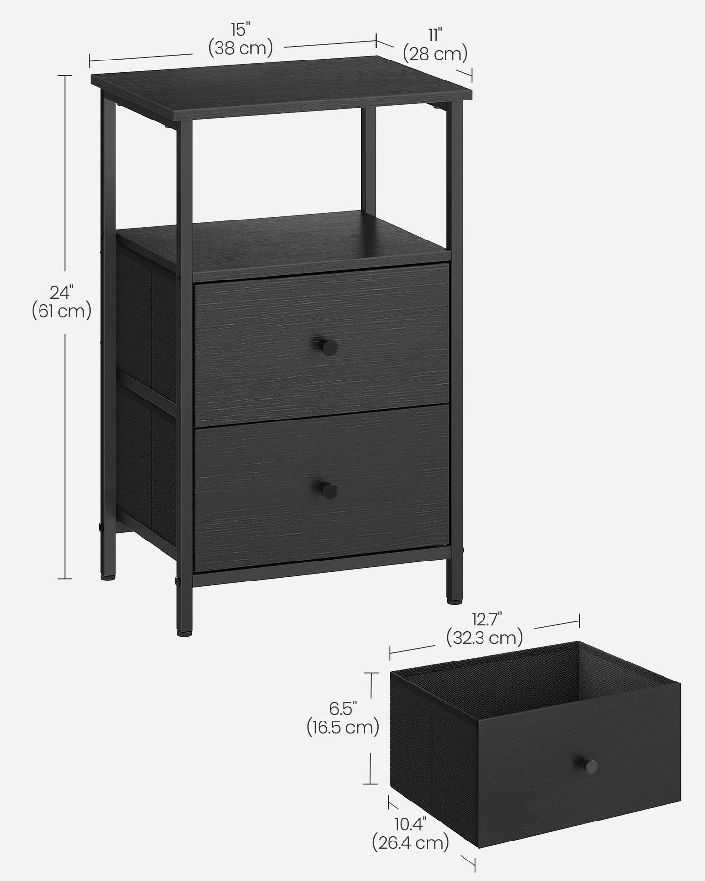 Nightstand, Side Table with 2 Fabric Drawers