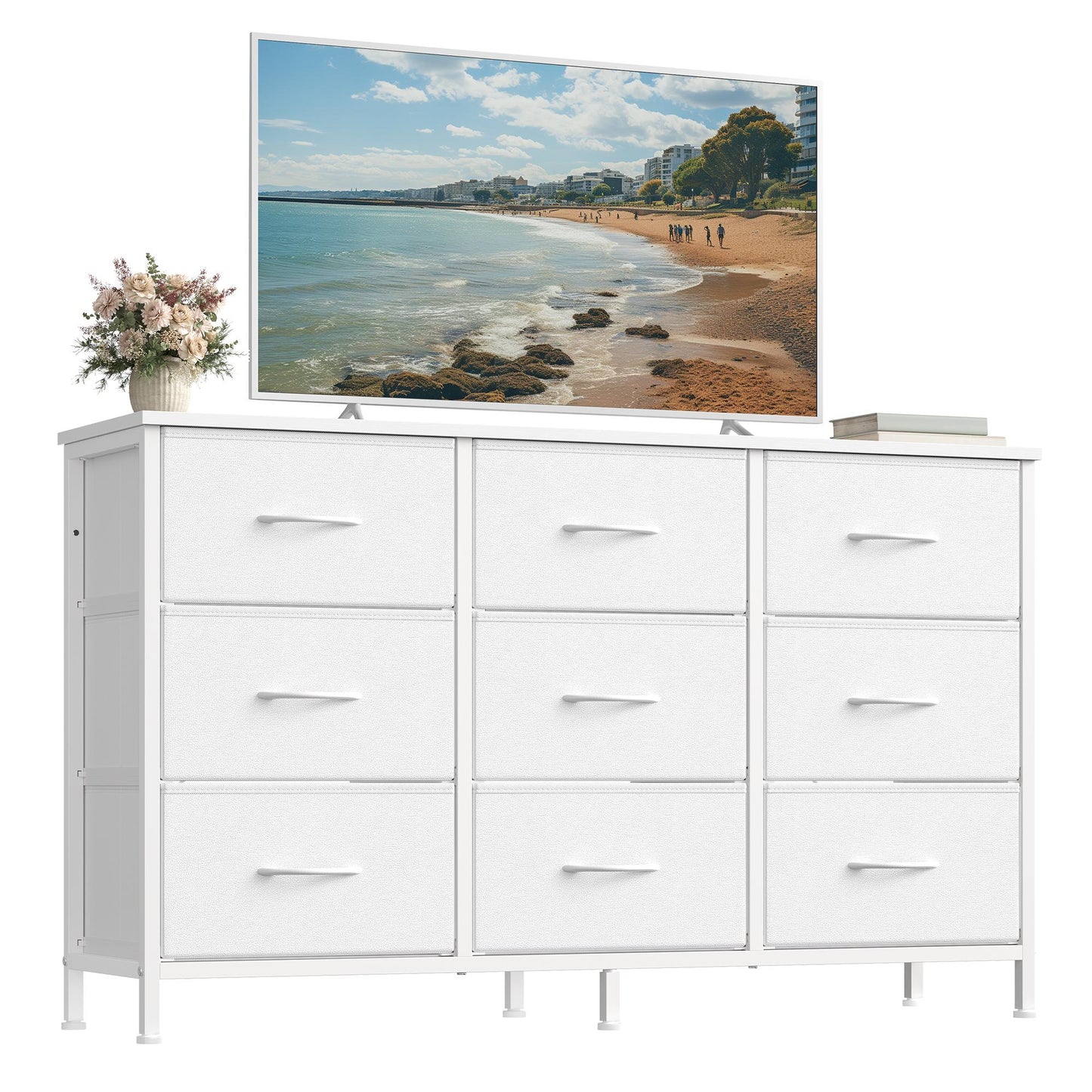 Dresser with 9 Fabric Drawers, TV Stand for TVs Up to 55 Inches, 11.8"D x 44.8"W x 26.8"H (9 Drawers), Rustic Brown + Ink Black - image 4