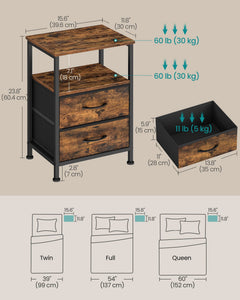 Nightstand, Bed Side Table, End Table with 2 Drawers, 1 Open Shelf, Industrial, Rustic Brown - image 13
