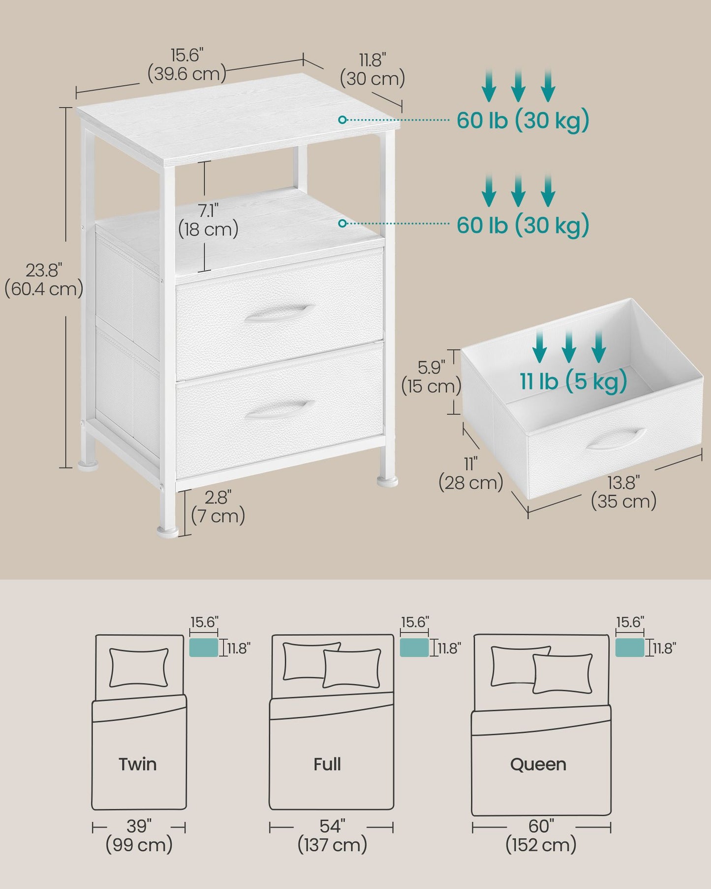 Nightstand, Bed Side Table, End Table with 2 Drawers, 1 Open Shelf, Industrial, Rustic Brown - image 5