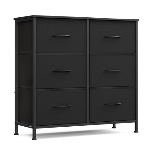 Dresser for Bedroom, 6-Drawer Storage Organizer, Ink Black & Ebony Black, Steel Frame
