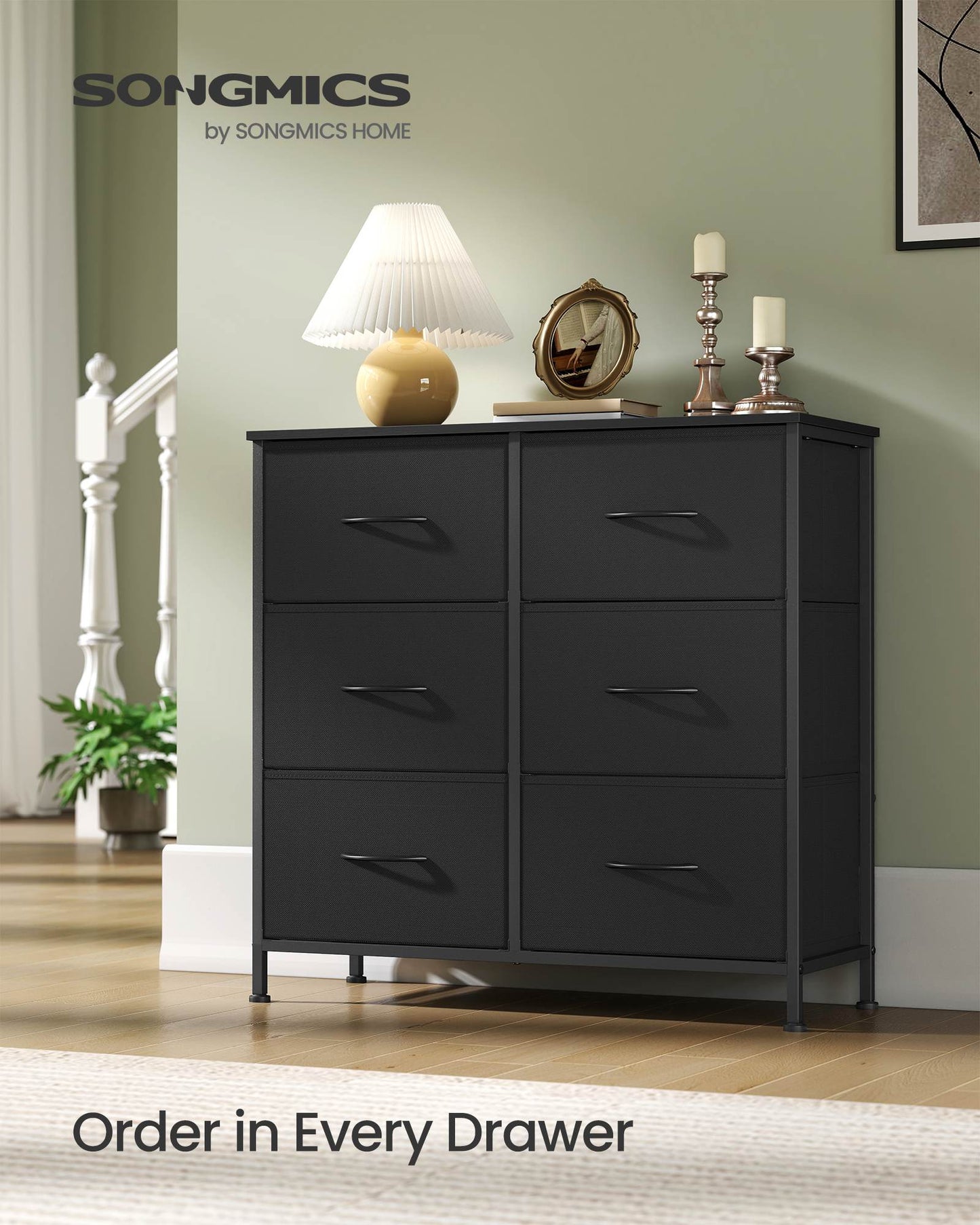 Dresser for Bedroom, 6-Drawer Storage Organizer, Ink Black & Ebony Black, Steel Frame