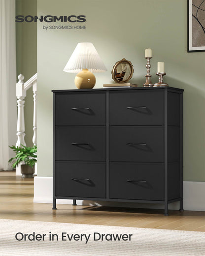 Dresser for Bedroom, 6-Drawer Storage Organizer, Ink Black & Ebony Black, Steel Frame