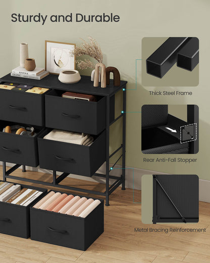 Dresser for Bedroom, 6-Drawer Storage Organizer, Ink Black & Ebony Black, Steel Frame