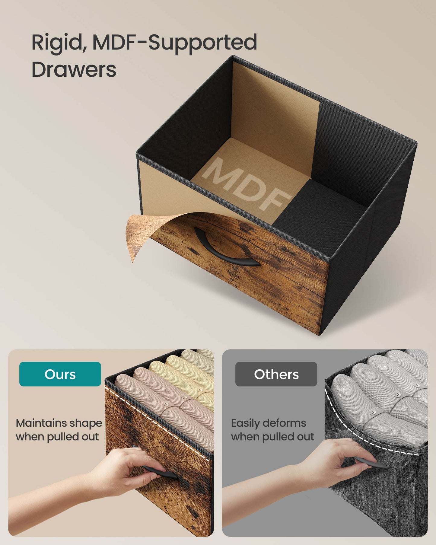 Dresser for Bedroom, 6-Drawer Storage Organizer, Rustic Brown & Ink Black, Steel Frame