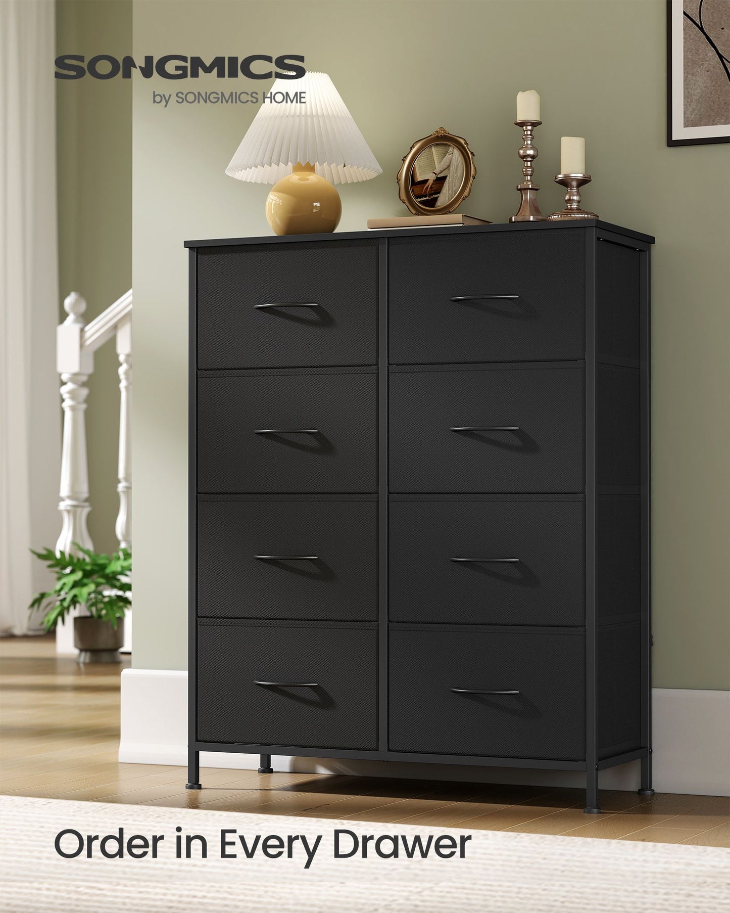 8-Drawer Fabric Dresser, Sturdy Storage Organizer for Bedroom, Rustic Brown & Black - image 8
