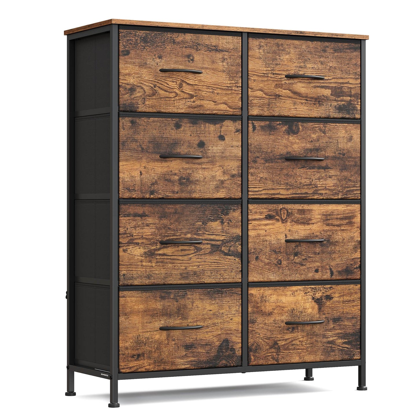 8-Drawer Fabric Dresser, Sturdy Storage Organizer for Bedroom, Rustic Brown & Black