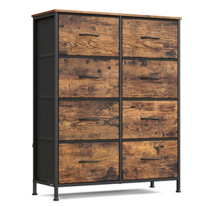 8-Drawer Fabric Dresser, Sturdy Storage Organizer for Bedroom, Rustic Brown & Black
