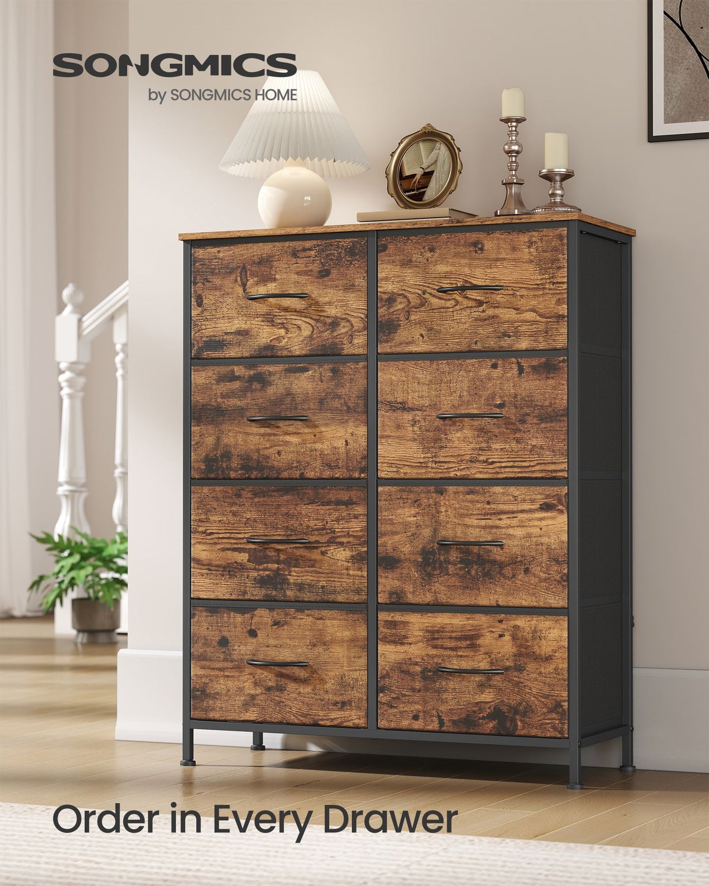 8-Drawer Fabric Dresser, Sturdy Storage Organizer for Bedroom, Rustic Brown & Black - image 2