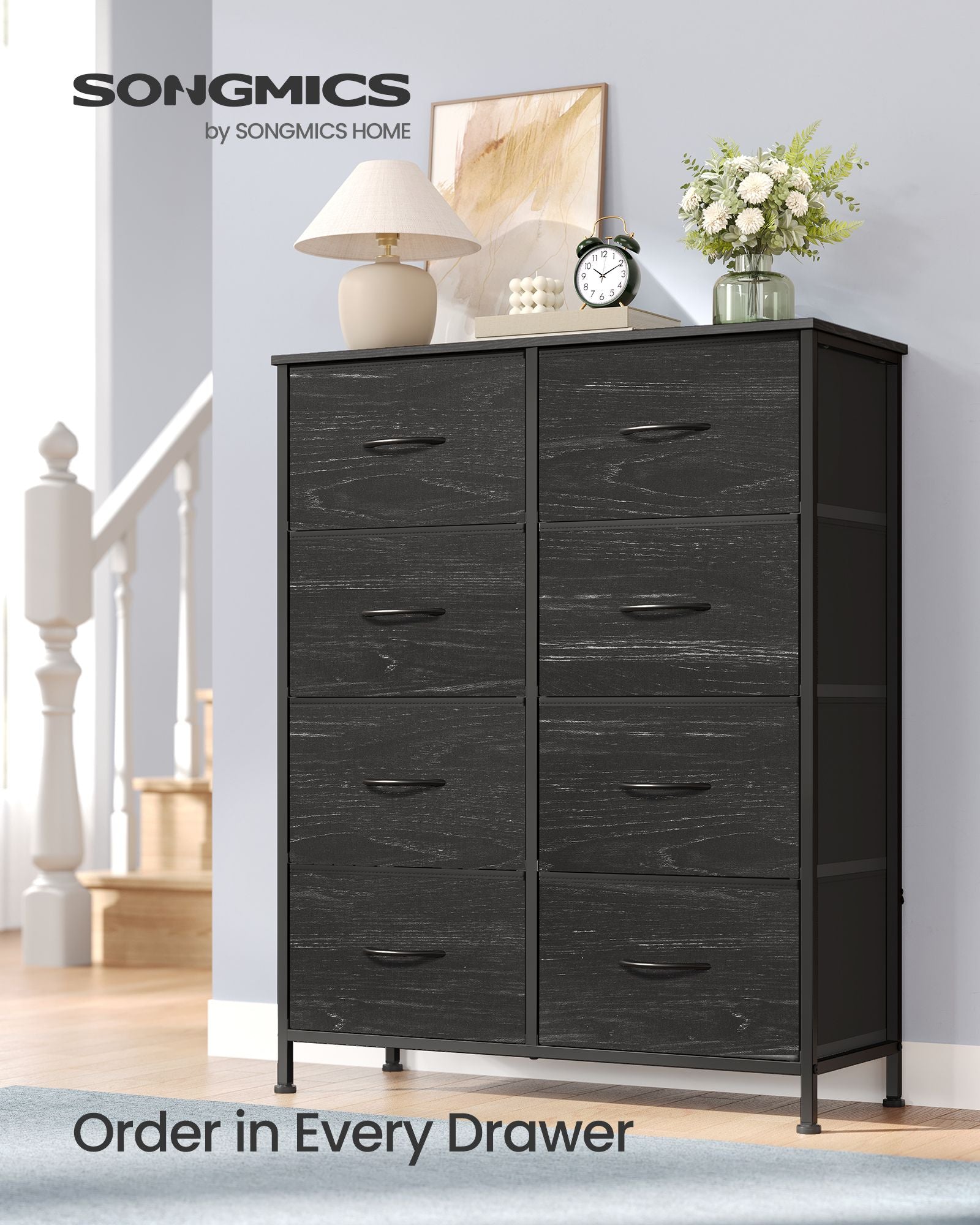 8-Drawer Fabric Dresser, Sturdy Storage Organizer for Bedroom, Rustic Brown & Black - image 26