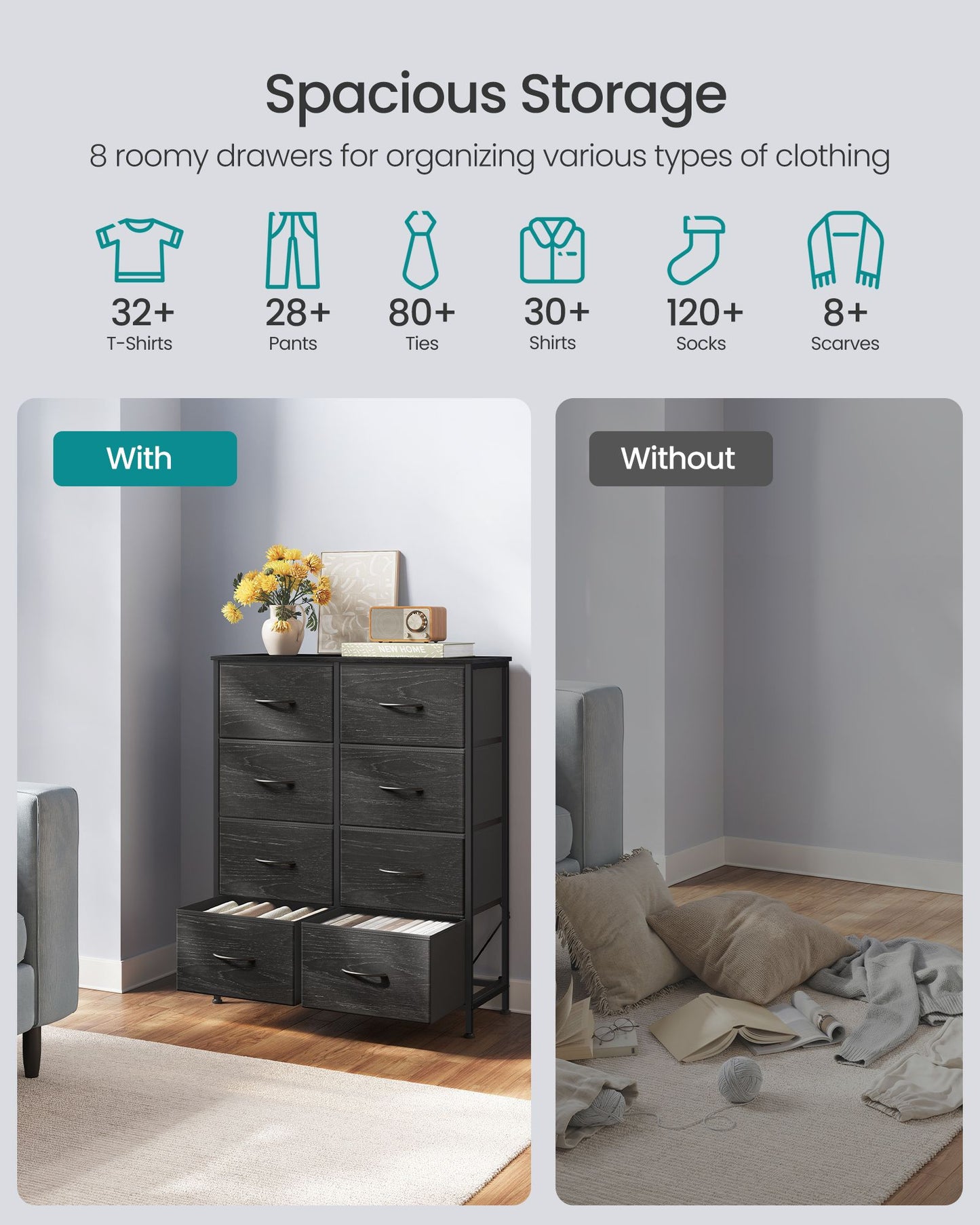 8-Drawer Fabric Dresser, Sturdy Storage Organizer for Bedroom, Rustic Brown & Black - image 27