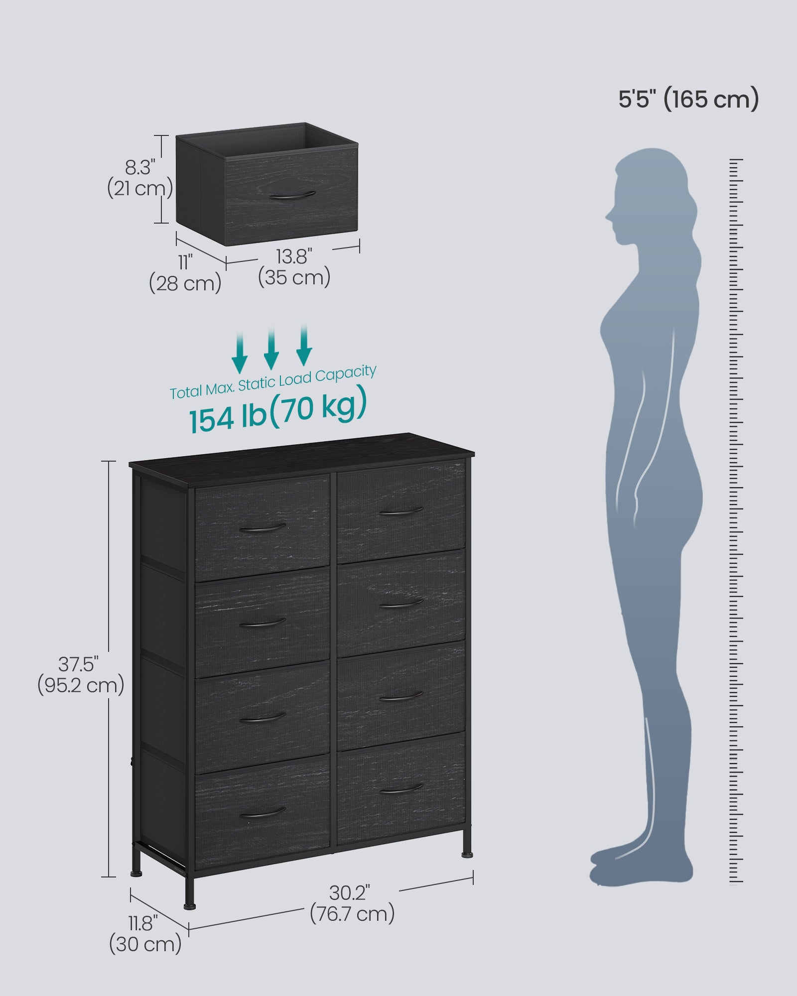 8-Drawer Fabric Dresser, Sturdy Storage Organizer for Bedroom, Rustic Brown & Black - image 29