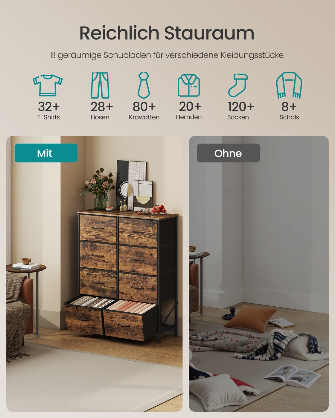 6 drawer chest for versatile fabric storage