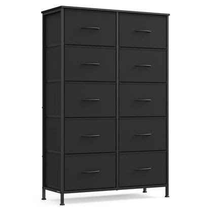 Dresser for Bedroom, 10-Drawer Storage Organizer, Rustic Brown & Ink Black, Steel Frame