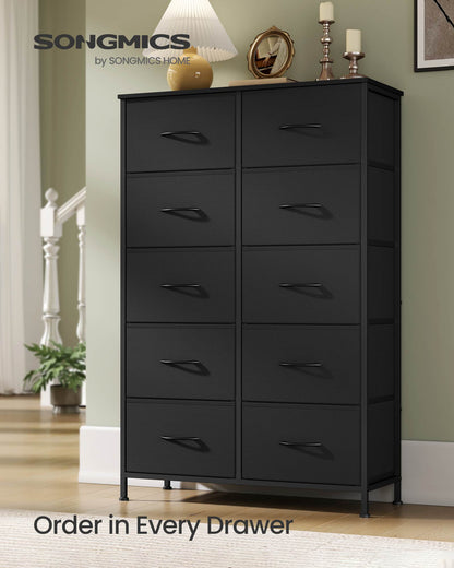 Dresser for Bedroom, 10-Drawer Storage Organizer, Rustic Brown & Ink Black, Steel Frame