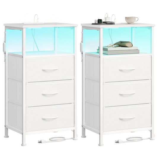 Nightstand with Charging Station and App-Controlled Adjustable LED Lights Set of 2 - image 1