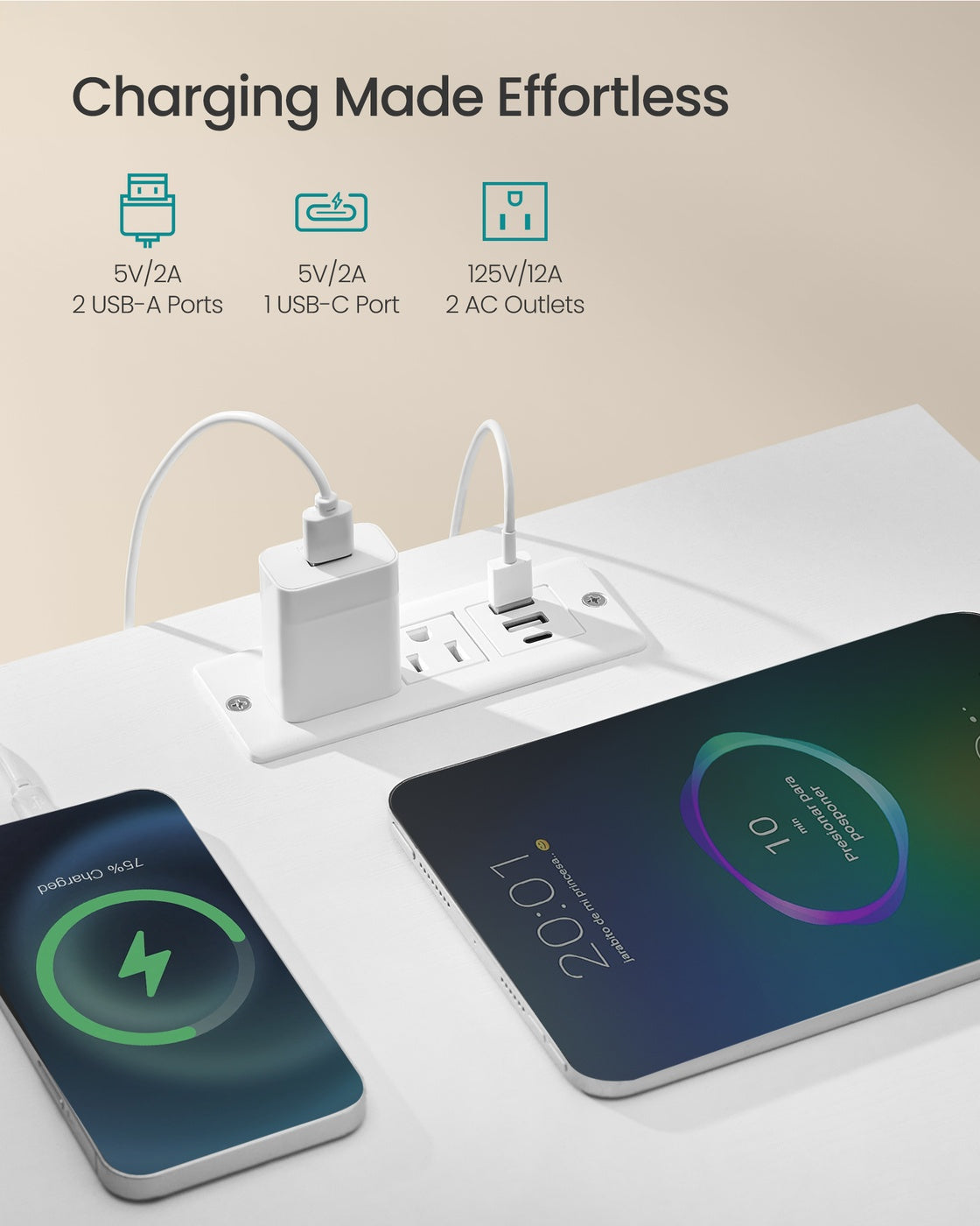 Nightstand with Charging Station and App-Controlled Adjustable LED Lights Set of 2 - image 3