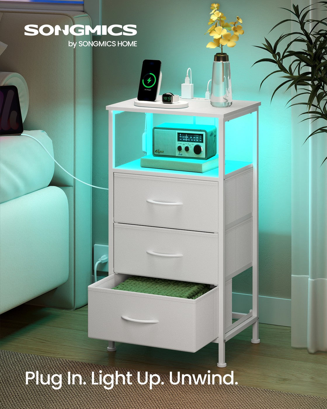 Nightstand with Charging Station and App-Controlled Adjustable LED Lights Set of 2 - image 5