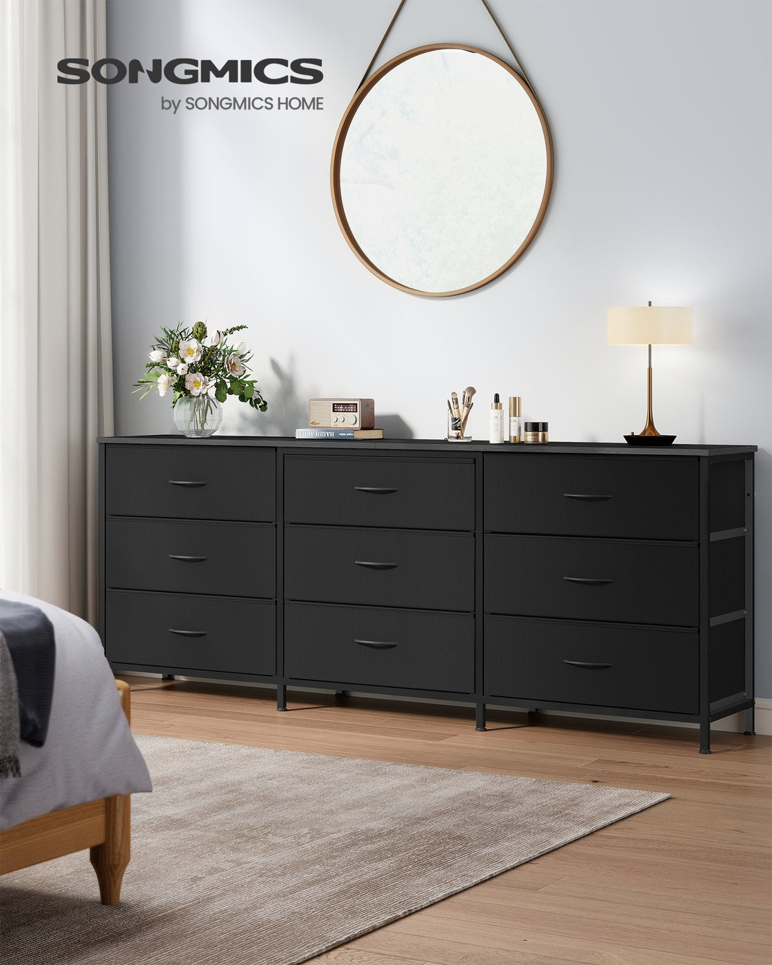 Dresser with 9 Fabric Drawers, TV Stand for TVs Up to 70 Inches