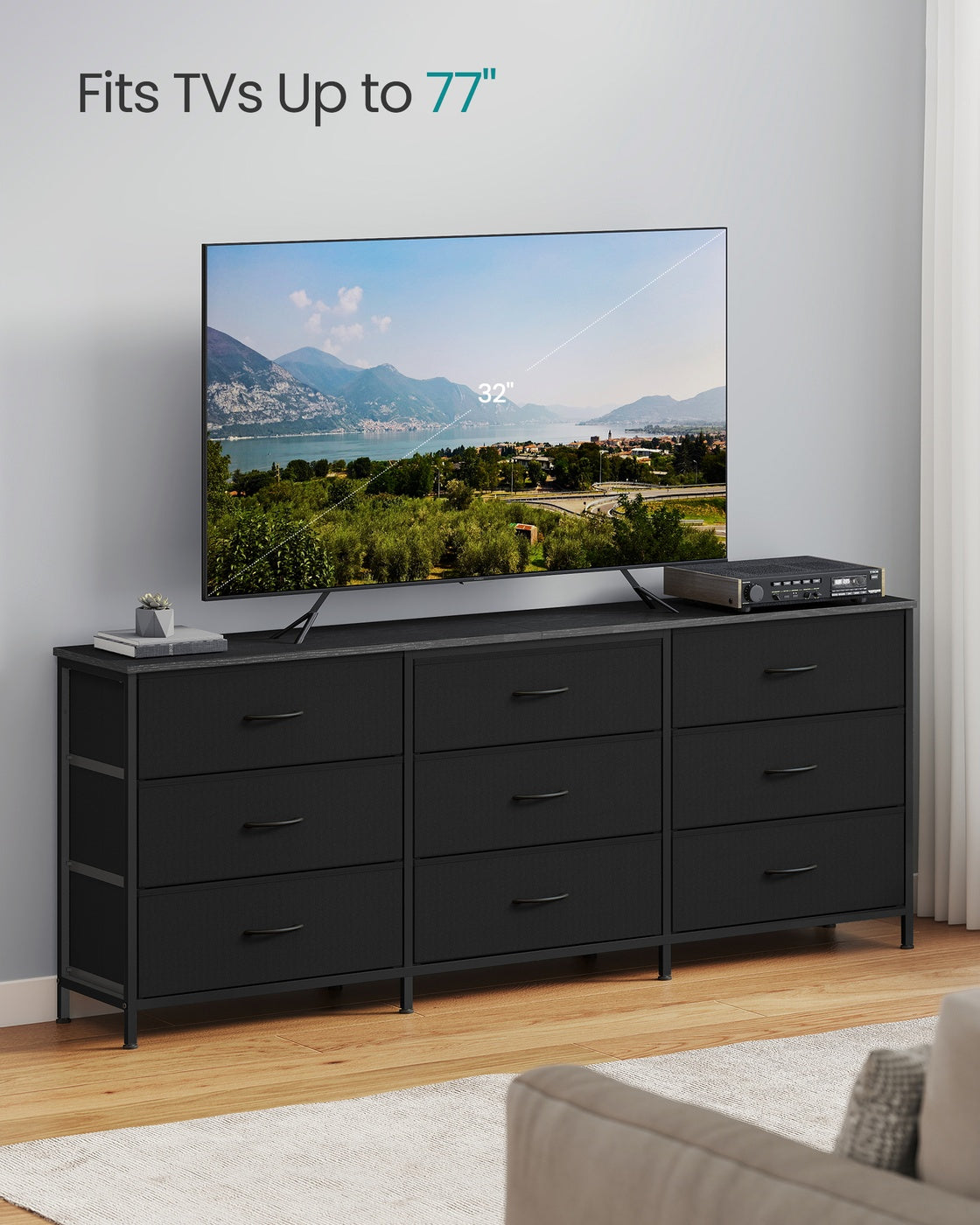 Dresser with 9 Fabric Drawers, TV Stand for TVs Up to 70 Inches