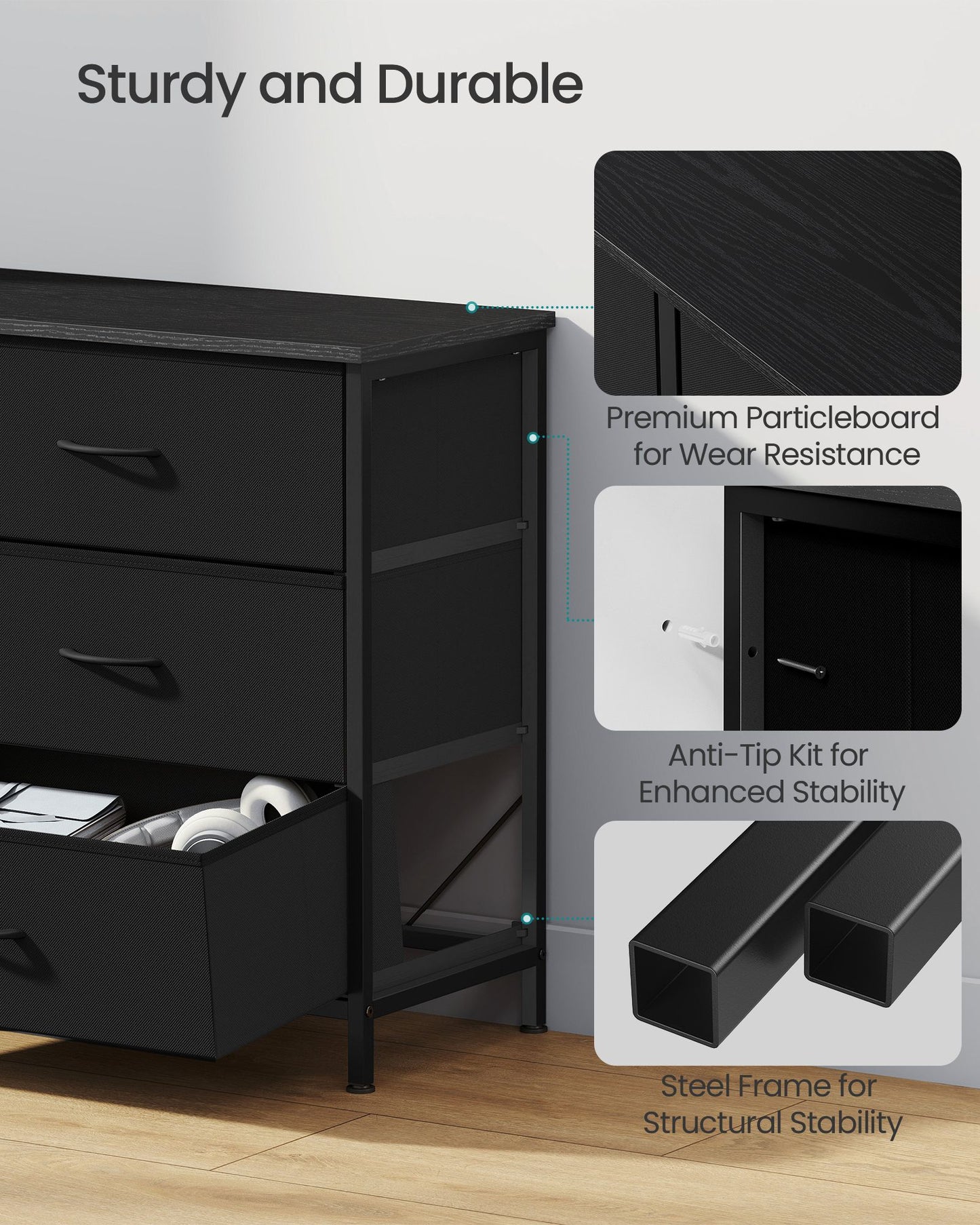 Dresser with 9 Fabric Drawers, TV Stand for TVs Up to 70 Inches - image 8