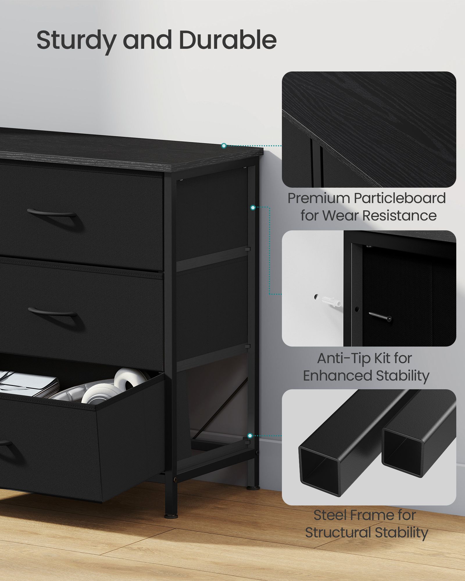 Dresser with 9 Fabric Drawers, TV Stand for TVs Up to 70 Inches - image 8