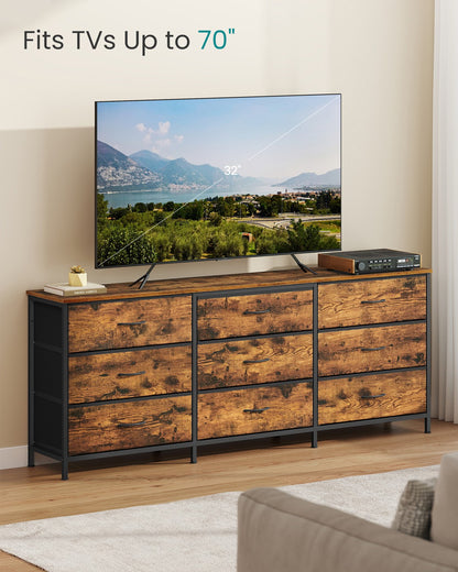 Dresser with 9 Fabric Drawers, TV Stand for TVs Up to 70 Inches