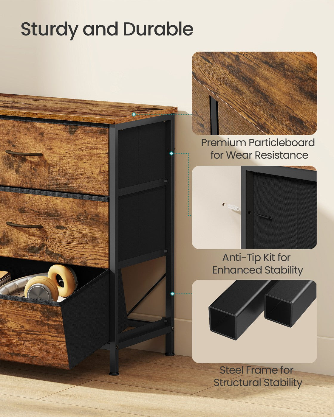 Dresser with 9 Fabric Drawers, TV Stand for TVs Up to 70 Inches