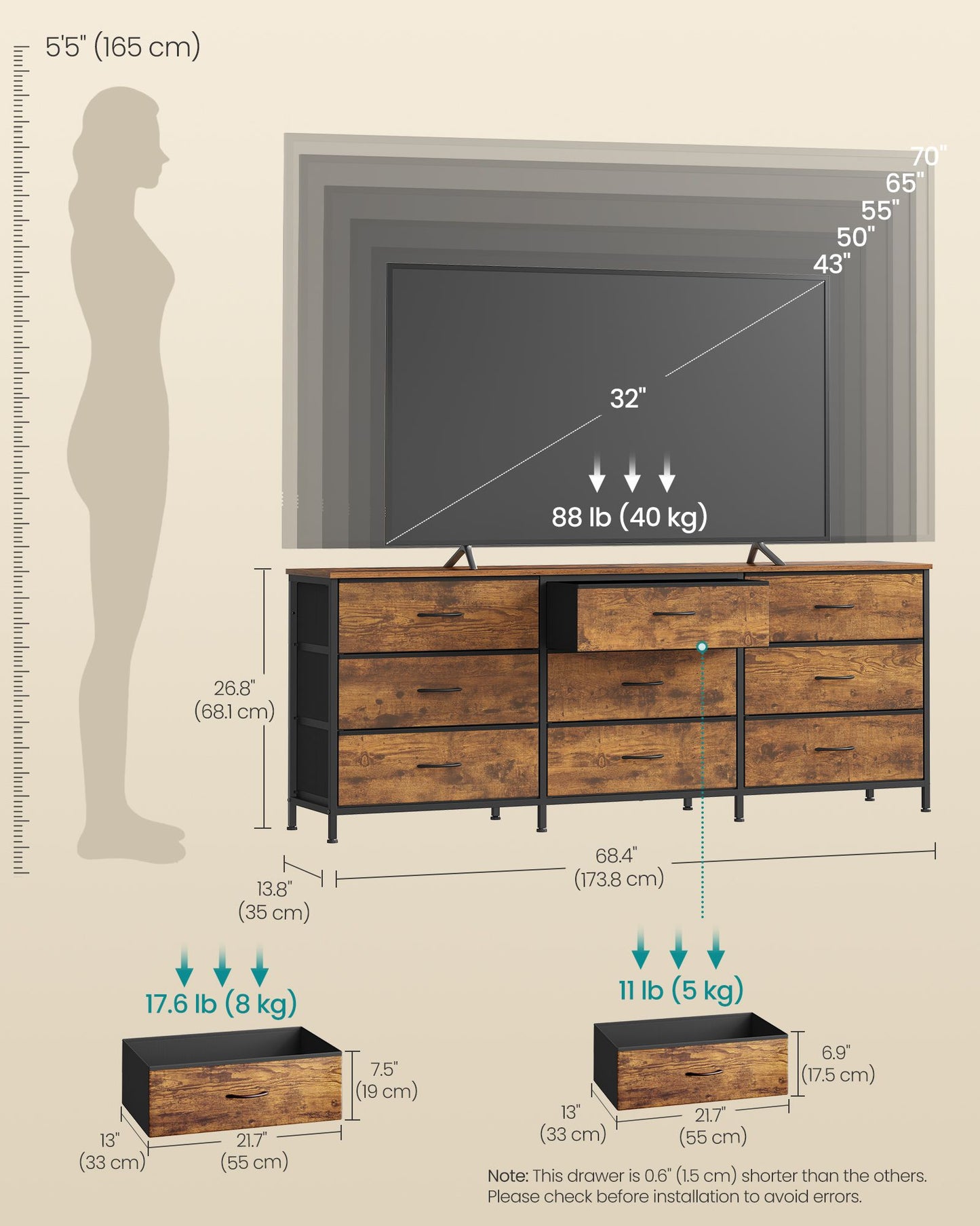 Dresser with 9 Fabric Drawers, TV Stand for TVs Up to 70 Inches - image 3