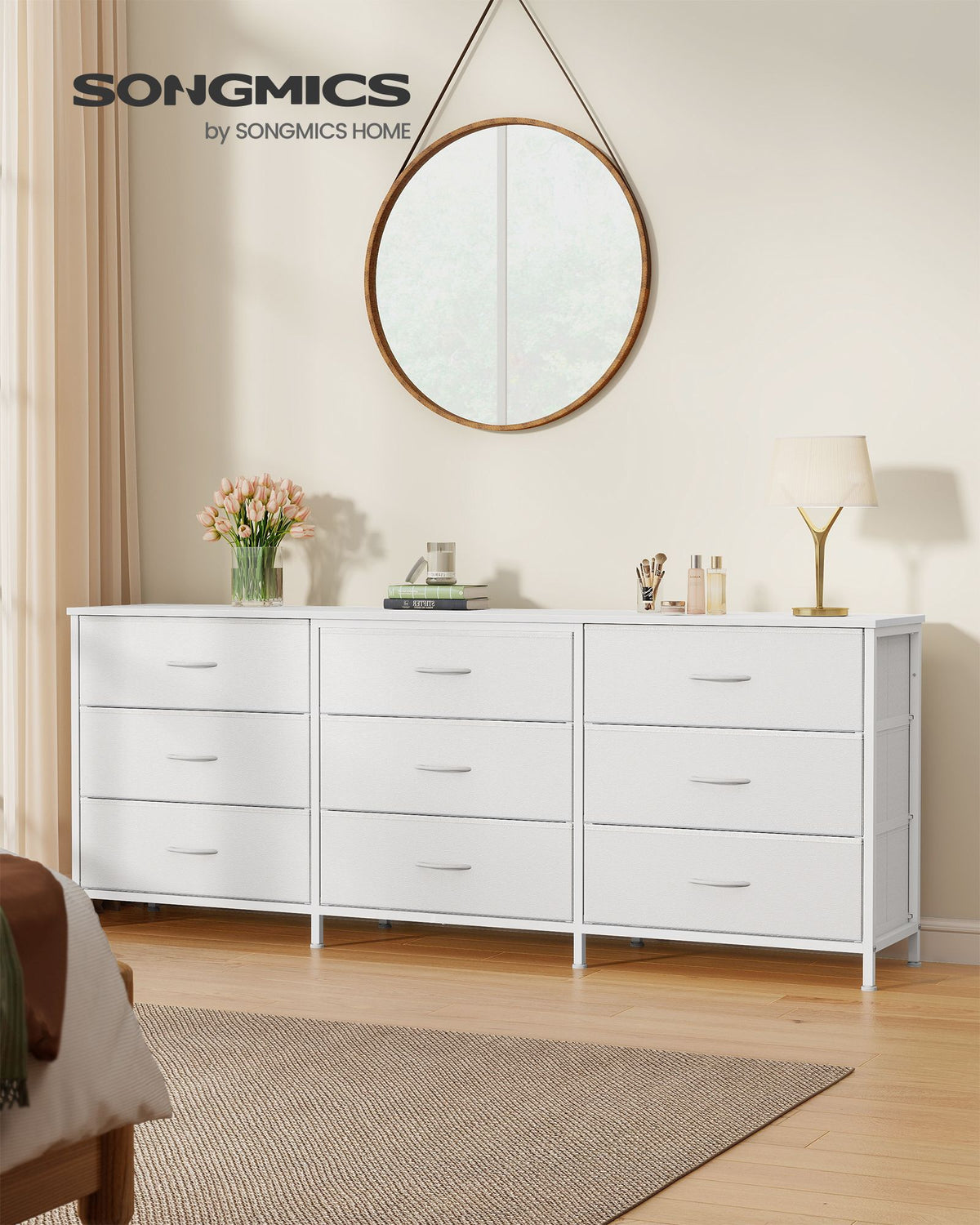 Dresser with 9 Fabric Drawers, TV Stand for TVs Up to 70 Inches