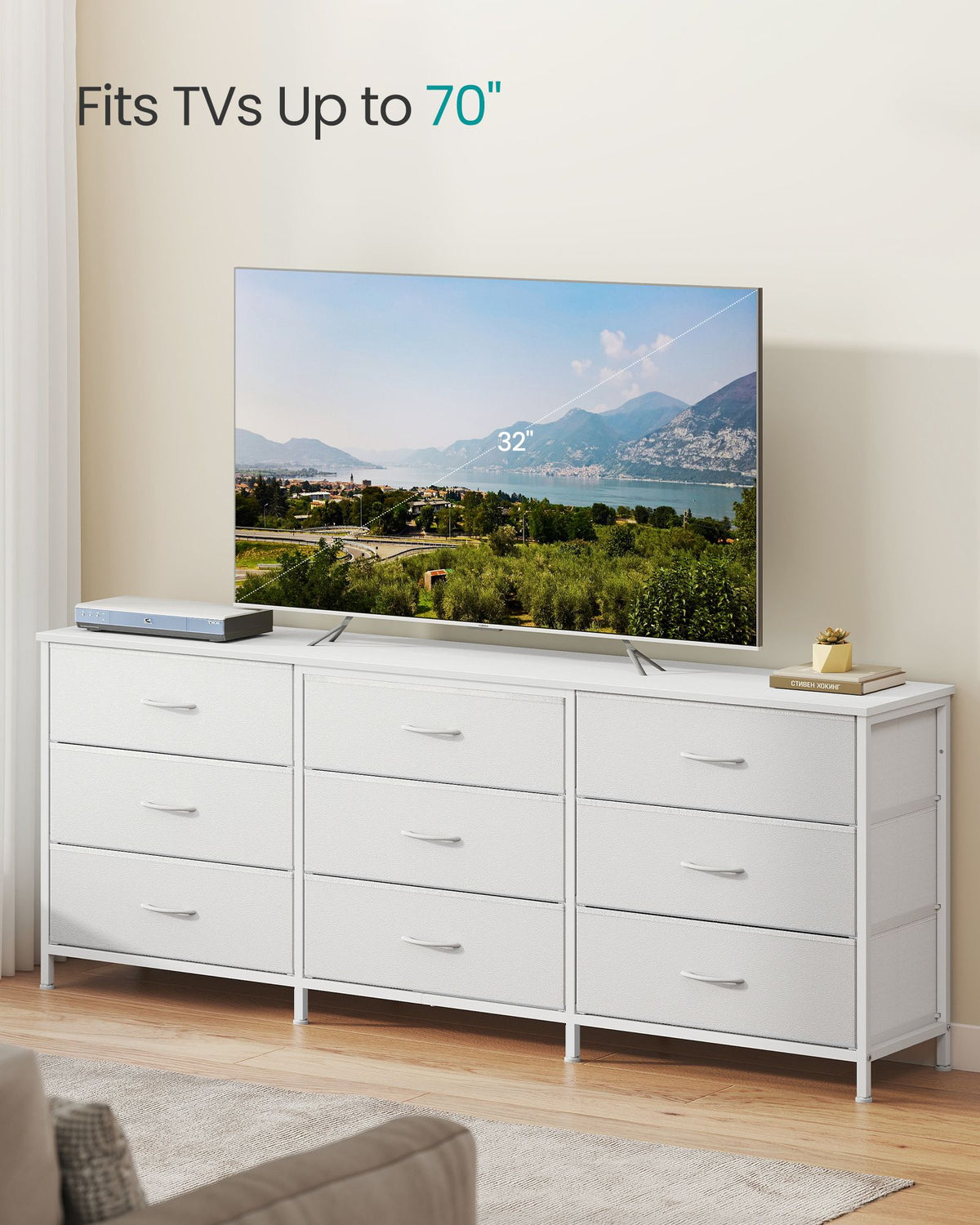Dresser with 9 Fabric Drawers, TV Stand for TVs Up to 70 Inches