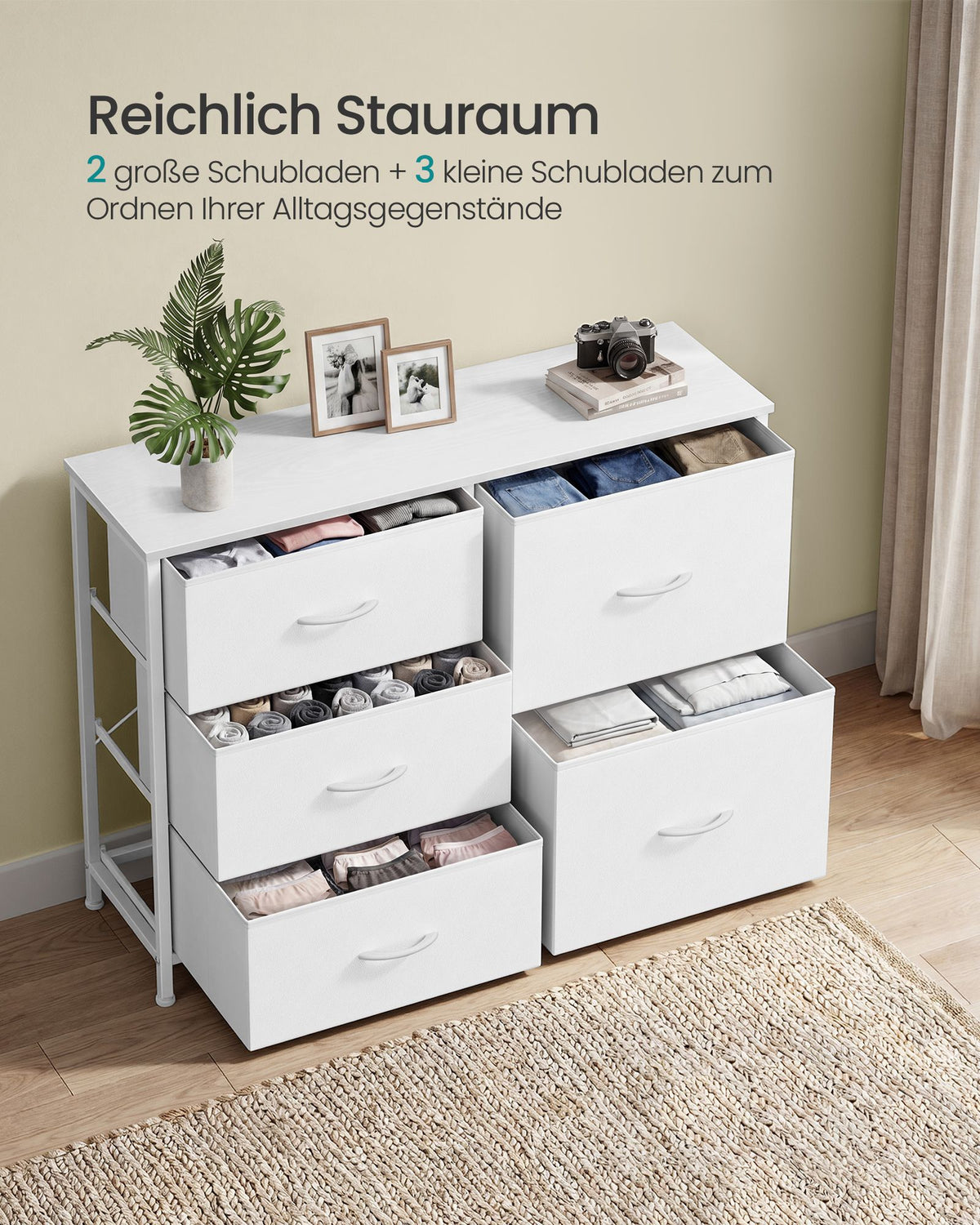 Cloud White Five-Drawer Fabric Storage Dresser