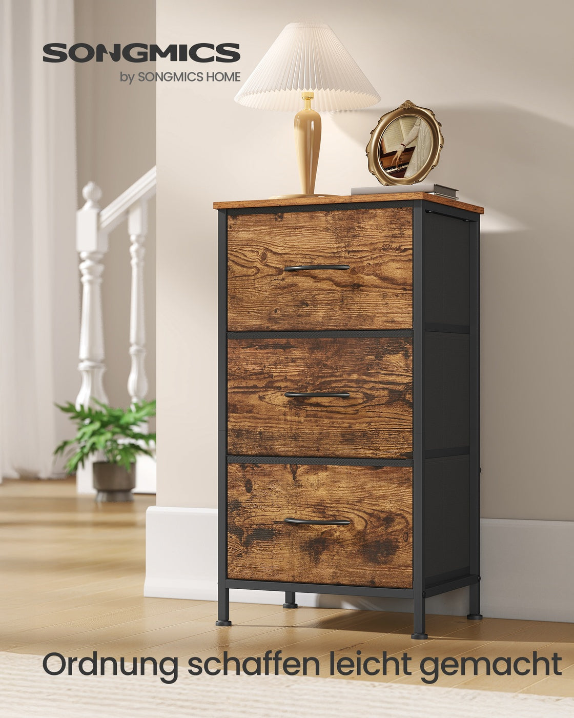 2-drawer bedside table with fabric storage