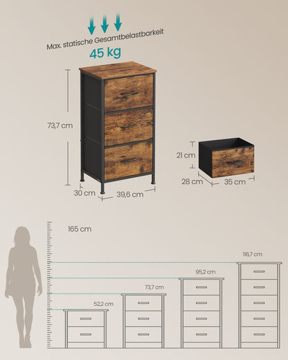 2-drawer bedside table with fabric storage