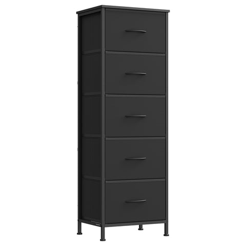 5 Drawer Dresser, Ink Black & Ebony Black, Steel Frame, 46" Tall Storage Organizer