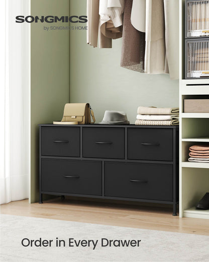 Dresser for Bedroom, 5-Drawer Storage Organizer & TV Stand, Ink Black, Steel Frame