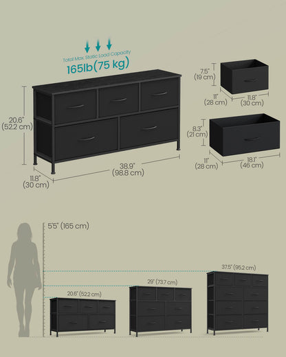 Dresser for Bedroom, 5-Drawer Storage Organizer & TV Stand, Ink Black, Steel Frame