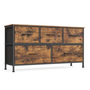 Dresser for Bedroom, 5-Drawer Storage Organizer & TV Stand, Rustic Brown, Steel Frame