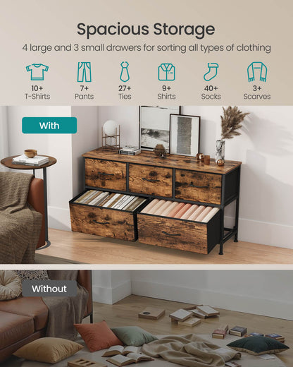 Dresser for Bedroom, 5-Drawer Storage Organizer & TV Stand, Rustic Brown, Steel Frame